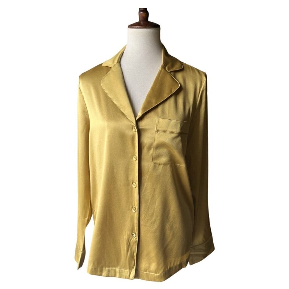 SKIMS Stretch Yellow Satin Silk Pajama Top Size XXS Kim Kardashian Stretch